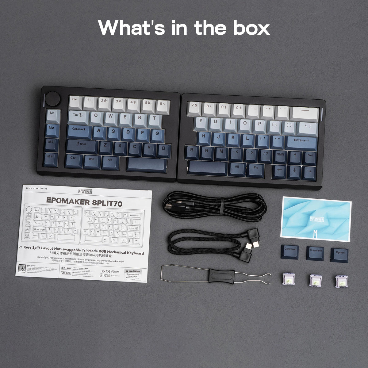 EPOMAKER Split70 QMK/VIA 70% Split Layout Wired/BT/2.4Ghz Wireless Mechanical Keyboard with Programmable Knob Mac Modifier