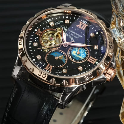 Men’s Luxury Automatic Mechanical Watch  Starry Sky Luminous Dial & Tourbillon Design