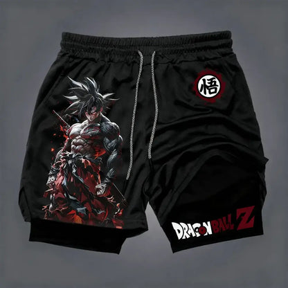 Produit gaming premium Fraquane, Dragon Ball Men's Double-layer Shorts Son Goku Summer Japanese Anime Fake Two-piece Sports Fitness Quick-drying Shorts, équipement gamer
