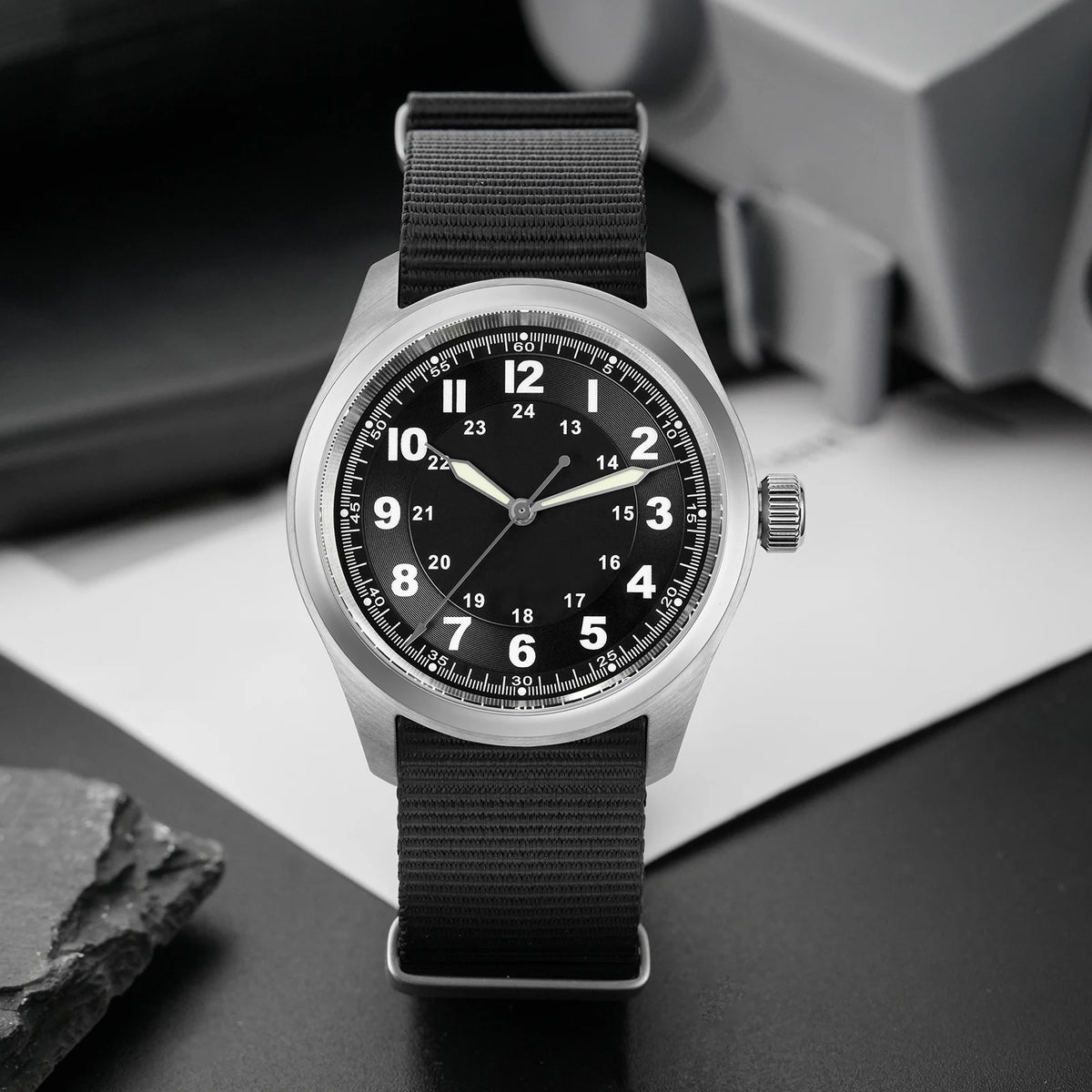 Relógio de quartzo Militado ML08 com movimento Ronda 515, vidro de safira abaulado, relógio de pulso BGW9, luminiscente, resistente à água até 10 bar, 38 mm, relógios para homem