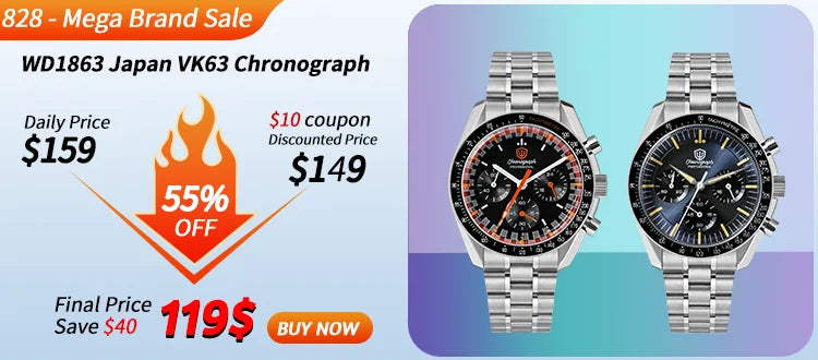 Watchdives New Wd1863 Quartz Men Watch VK63 Chronograph Bubble Sapphire Waterproof 39Mm Steel Top Brand Luxury Business Watch