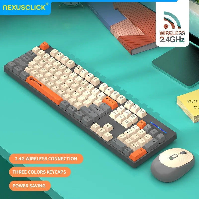 NexusClick Wireless Gaming Office Keyboard & Mouse Set Smart Power Saving Full Size 104 Keys 1600DPI Adjustable USB for Laptop PC