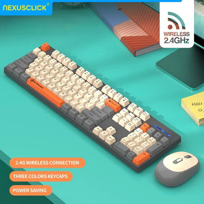 NexusClick Wireless Gaming Office Keyboard & Mouse Set Smart Power Saving Full Size 104 Keys 1600DPI Adjustable USB for Laptop PC