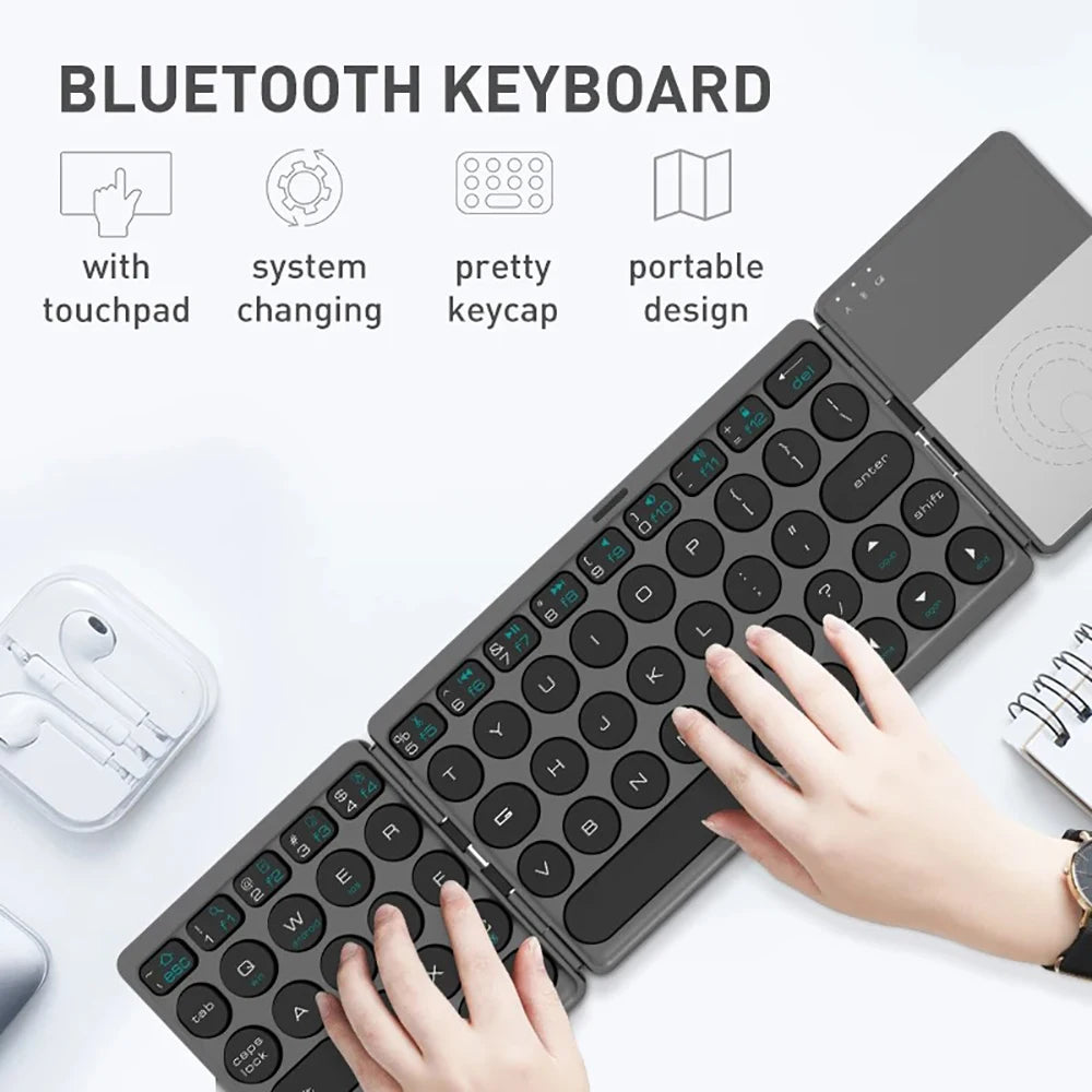 Bluetooth Folding Keyboard Mini Wireless Rechargeable Keyboard With Touchpad Portable Universal Keyboard for Windows Android IOS