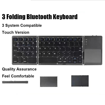 Three Bluetooth Keyboard with Touchpad Tri-fold Keyboard Mini Keyboard Rechargeable Keyboard for PC Windows Android IOS Mac