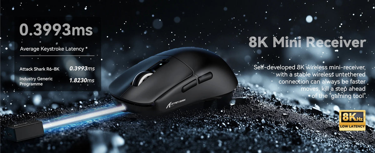 Attack Shark R6 Lightweight Wireless Gaming Mouse, PAW3950MAX Sensor, 8KHz Polling Rate, Tri-Mode Bluetooth Gaming Mouse for PC & Laptop