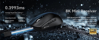 Attack Shark R6 Lightweight Wireless Gaming Mouse, PAW3950MAX Sensor, 8KHz Polling Rate, Tri-Mode Bluetooth Gaming Mouse for PC & Laptop