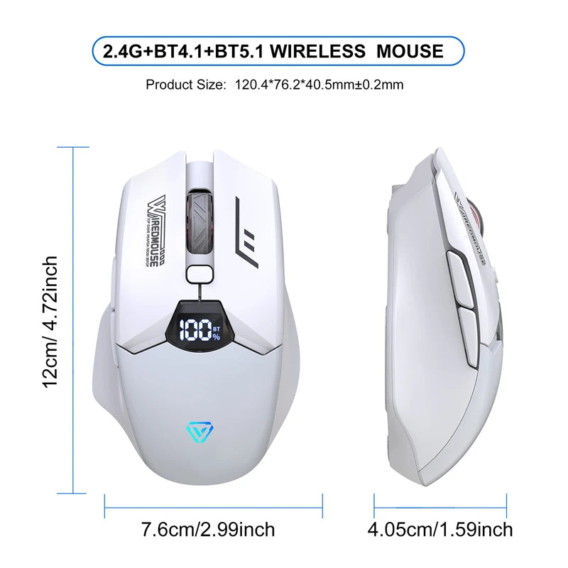 Ratón Bluetooth inalámbrico de doble modo con pantalla inteligente, carga silenciosa, para oficina, gaming, portátil y tablet, universal