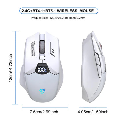 Ratón Bluetooth inalámbrico de doble modo con pantalla inteligente, carga silenciosa, para oficina, gaming, portátil y tablet, universal