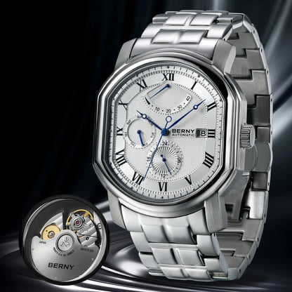 BERNY Men Mechanical Watch Top Accuracy Move Automatic Wristwatch Luxury Male Clock Sapphire Self-Winding Men's Watch Waterproof