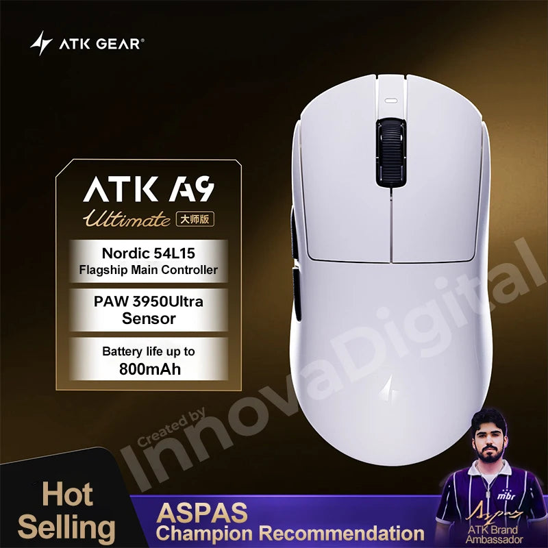 Ratón gaming inalámbrico ATK Dragonfly A9 Ultimate A9 Air PAW3950 ultraligero ergonómico para esports FPS CSGO A9 Ultra
