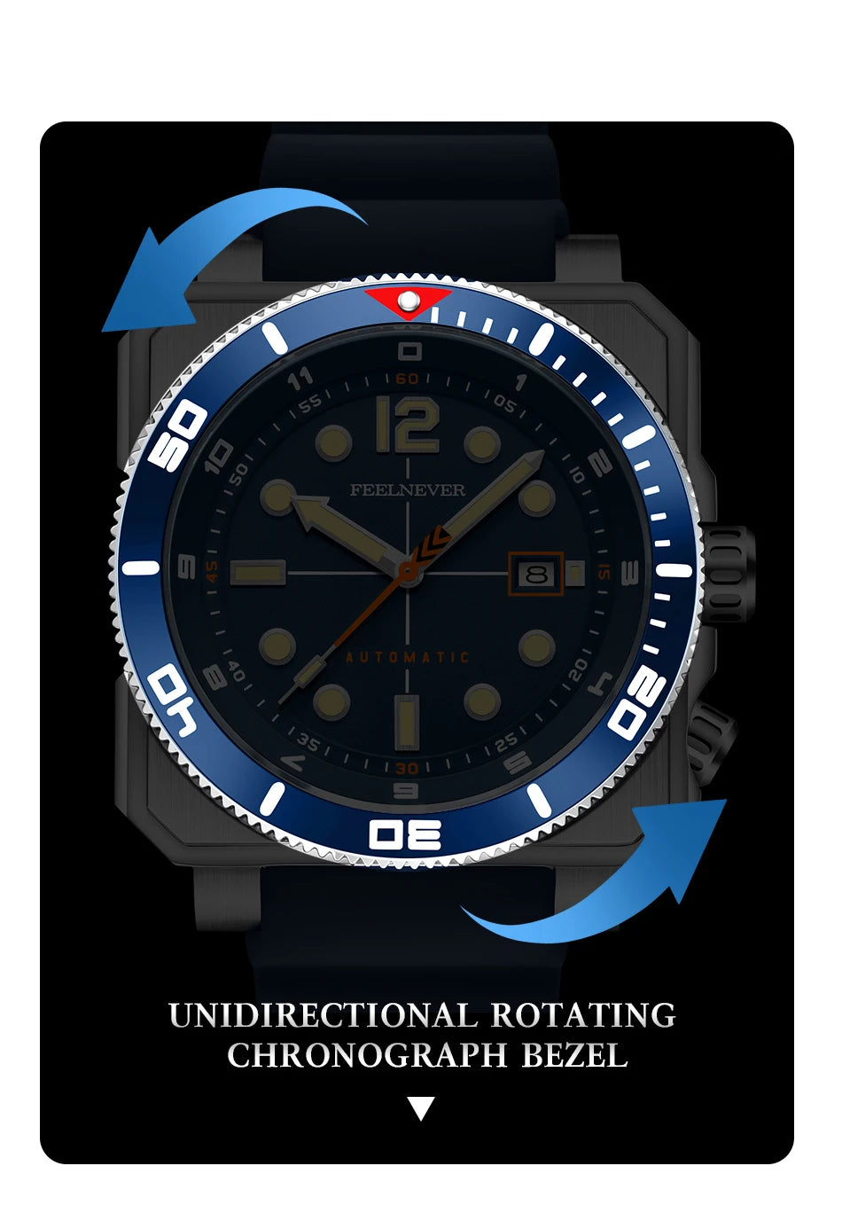 FeelNever 8215 Movement Automatic Dive Watch for Men Super Luminous 316 Steel Wristwatch Sapphire Sports Mechanical Male Watches