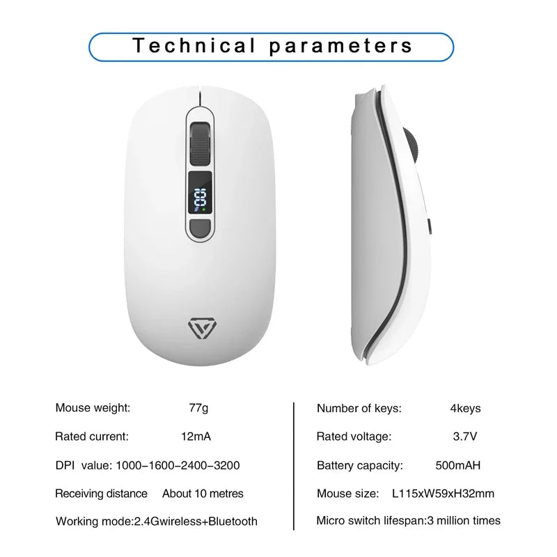 Lenovo Wireless Mouse Bluetooth 2.4G With Smart Display Silent Portable Silent Click Mouse Rechargeable Office Computers Laptops