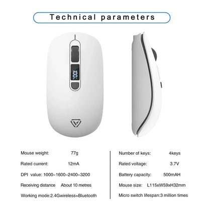 Lenovo Wireless Mouse Bluetooth 2.4G With Smart Display Silent Portable Silent Click Mouse Rechargeable Office Computers Laptops