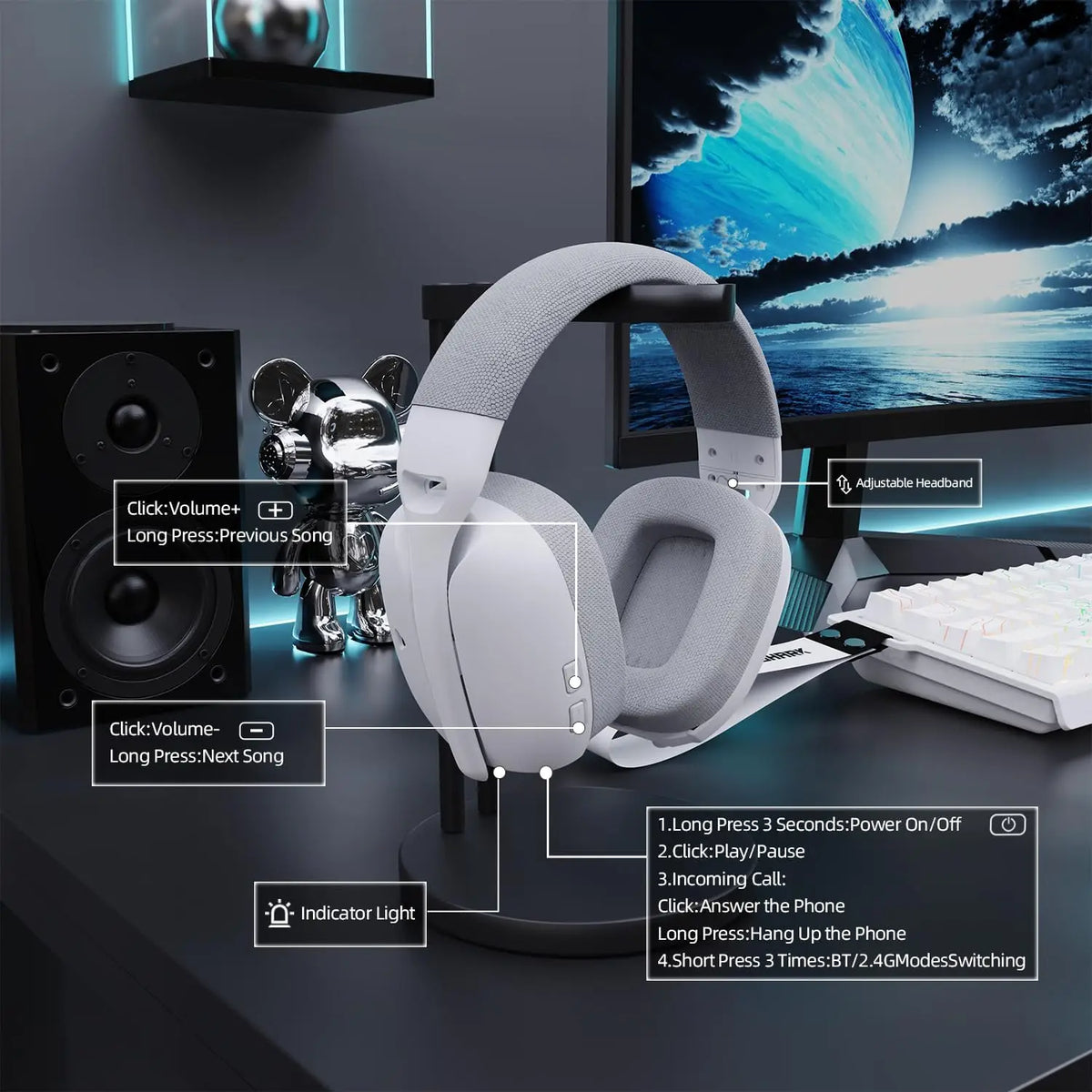 ATTACK SHARK L80PRO Wireless Gaming Headset Tri-Mode Bluetooth Gaming Headphones with Dual Microphone, Low Latency, Premium Gaming Audio