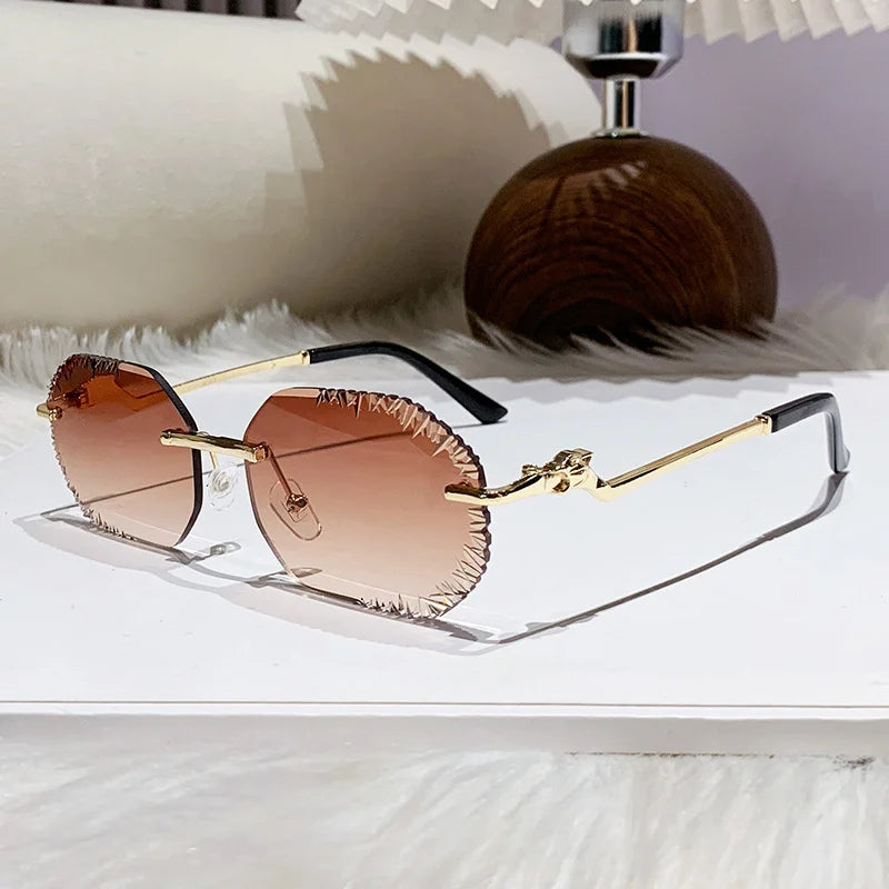 New Rimless Sunglasses Women Luxury Designer Brand Shades UV400 Vintage Metal Men Fashion Ladies Sun Glasses Frameless Shades