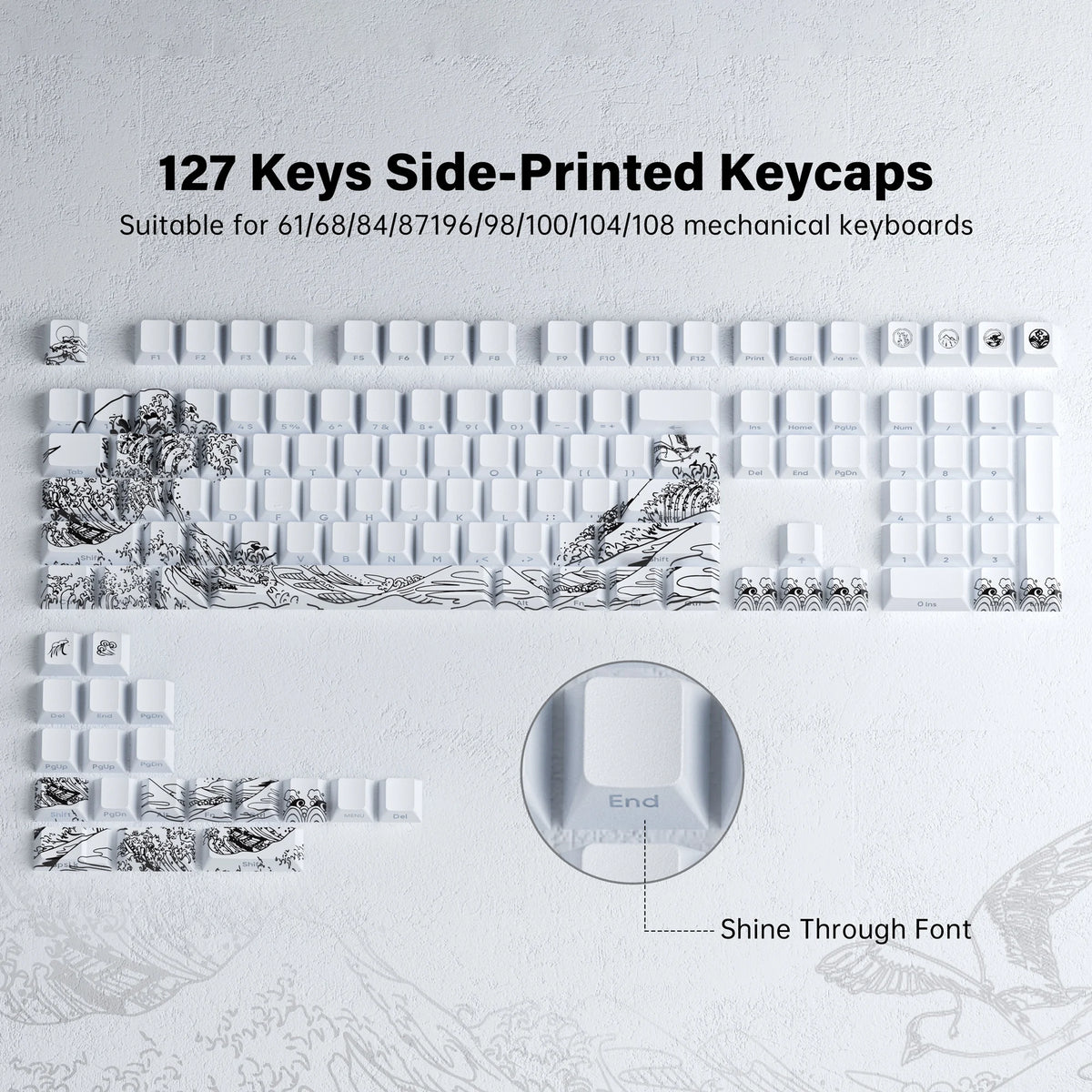 Side-engraved Translucent CHERRY Keycaps PBT Creative Personalized Customized for 60/64/84/98/108 Mechanical Keyboards MX Switch