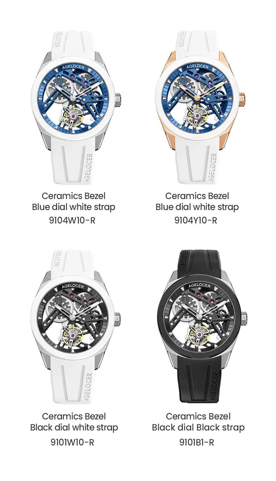 AGELOCER Original Tourbillon Watch Ceramic Bezel Men's Vogue Luxury Skeleton Manual Mechanical Watch Birthday Gift for Men