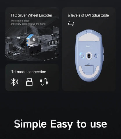 MCHOSE G3 V2 Pro Wireless Gaming Mouse, PAW3395 Three-Mode Bluetooth Gaming Mouse, Lightweight 59g Wireless Gaming Mouse for Esports, Office & PC