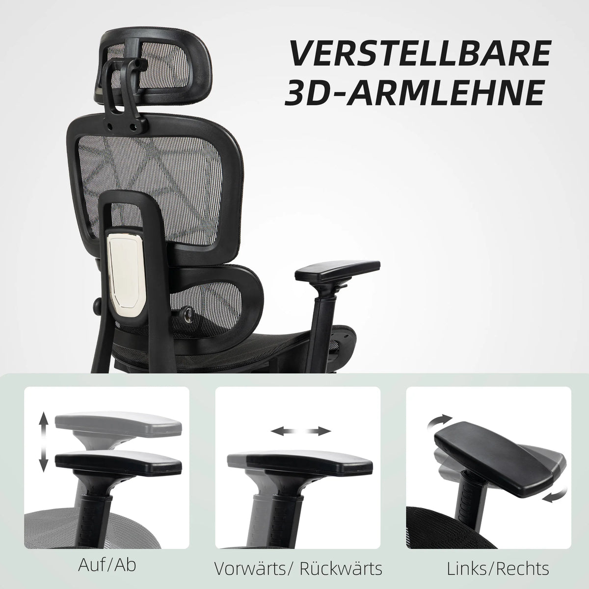 Ergonomic Office Chair with Lumbar Support, Adjustable Headrest, Footrest, Armrests, Reclining Mesh Desk Chair for Home Office