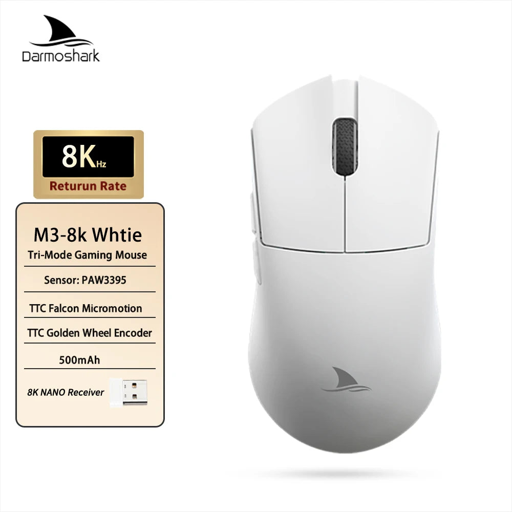 Ratón gaming Darmoshark M3 V2 Double 8K inalámbrico trimodo 26KDPI con sensor PAW3395, ratón macro para manos grandes para ordenador portátil y PC