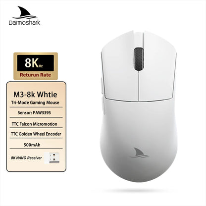 Ratón gaming Darmoshark M3 V2 Double 8K inalámbrico trimodo 26KDPI con sensor PAW3395, ratón macro para manos grandes para ordenador portátil y PC