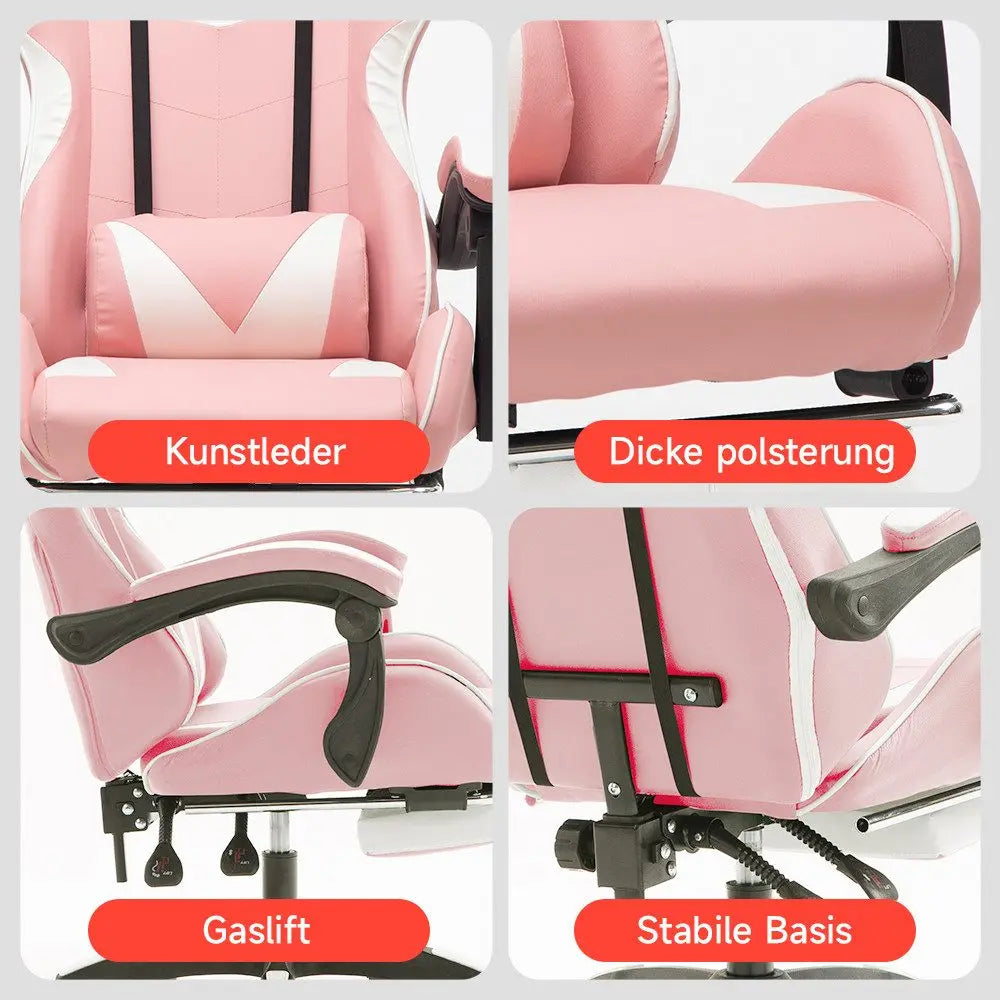 Ergonomic Gaming Chair with Lumbar Support, PU Leather Office Chair, Adjustable Height Computer Chair with Headrest, 360° Swivel