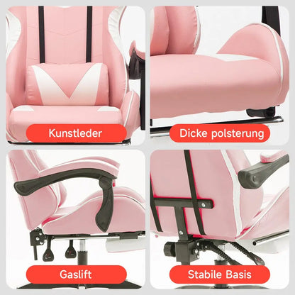 Ergonomic Gaming Chair with Lumbar Support, PU Leather Office Chair, Adjustable Height Computer Chair with Headrest, 360° Swivel