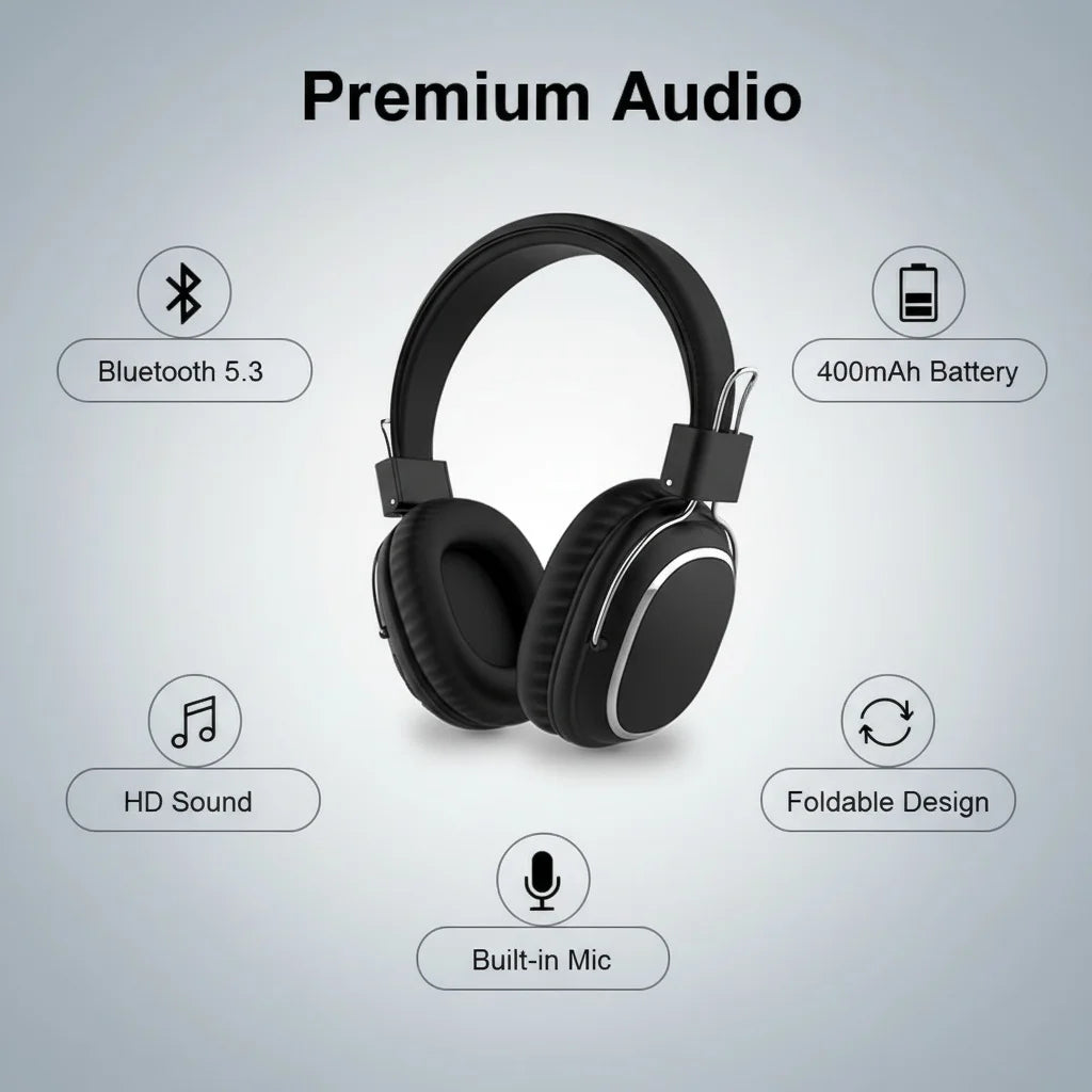 SODO SD-1004 Wireless Bluetooth 5.3 Headphones, Foldable HiFi Stereo Over-Ear Headphones with Mic, 40mm Driver, TF Card & FM Radio
