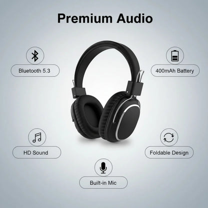 SODO SD-1004 Wireless Bluetooth 5.3 Headphones, Foldable HiFi Stereo Over-Ear Headphones with Mic, 40mm Driver, TF Card & FM Radio