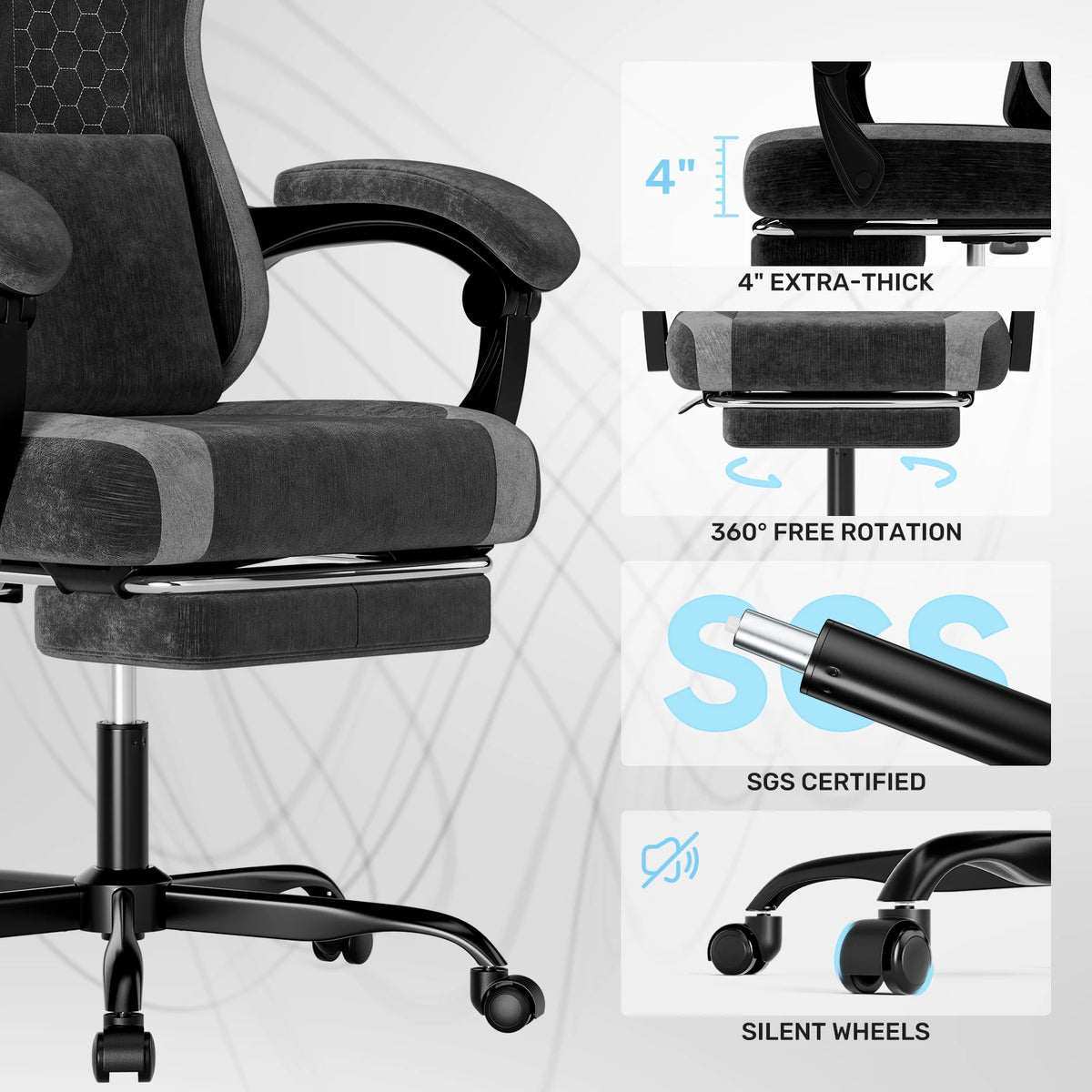 SUKIDA Ergonomic Gaming Chair Breathable Fabric Office Chair with Lumbar Support, Adjustable Height PC Gaming Chair, Comfortable Executive Desk Chair