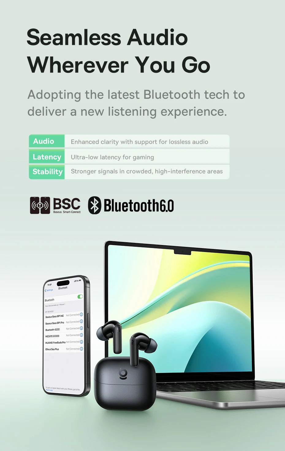 Baseus Bass EP10 NC True Wireless Earbuds Bluetooth 6.0 – ANC Noise Cancelling Earbuds with 4-Mic AI Clear Calls & 41H Playtime