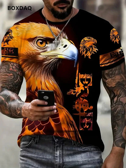 Pánské tričko Fashion Eagle, volný střih, kulatý výstřih, ležérní top s krátkým rukávem, 3D zvířecí potisk, street tričko, velká velikost 6XL, prodyšné tričko