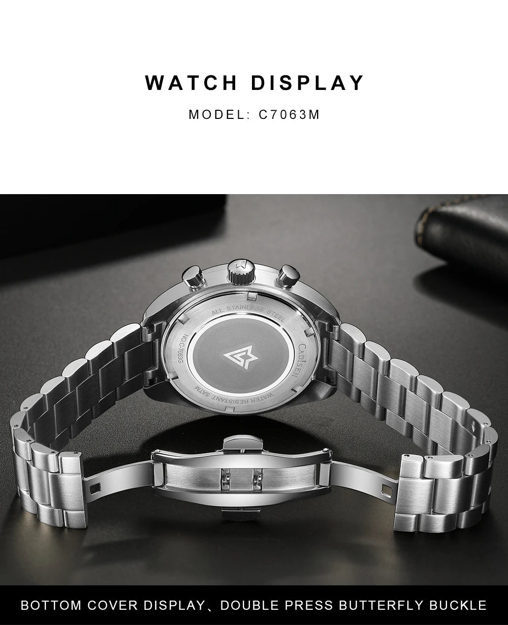 CADISEN 2024 New Men Watches Quartz Business Watches Japan VD53 Mens Clock Top Brand Luxury Watch Men Chronograph Watch for Men