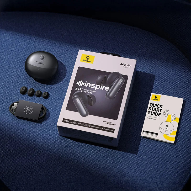 Baseus Inspire XP1 Wireless Bluetooth 6.1 ANC Earbuds – -50dB Adaptive Noise Cancelling, Dolby Audio, 6 Mic ENC, Sound by Bose Premium TWS Earphones