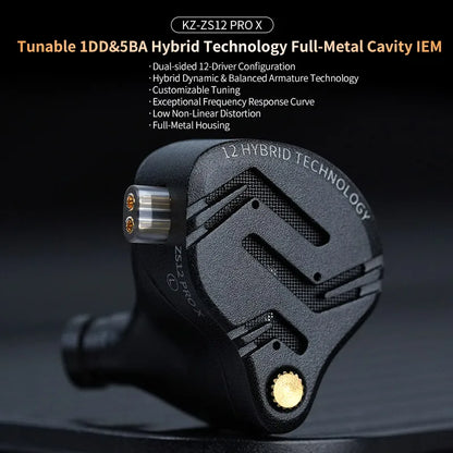 Auscultadores intra-auriculares KZ ZS12 PRO X Hybrid Dynamic Balanced Armature IEM, auscultadores intra-auriculares Hi-Fi com cabo destacável banhado a prata, auscultadores com fio de qualidade de estúdio