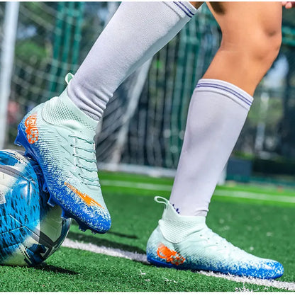 Men Women Football Boots High-top Non-Slip Soccer Sneakers Breathable Futsal Training Shoes Outdoor Grass Ankle Soccer Cleats