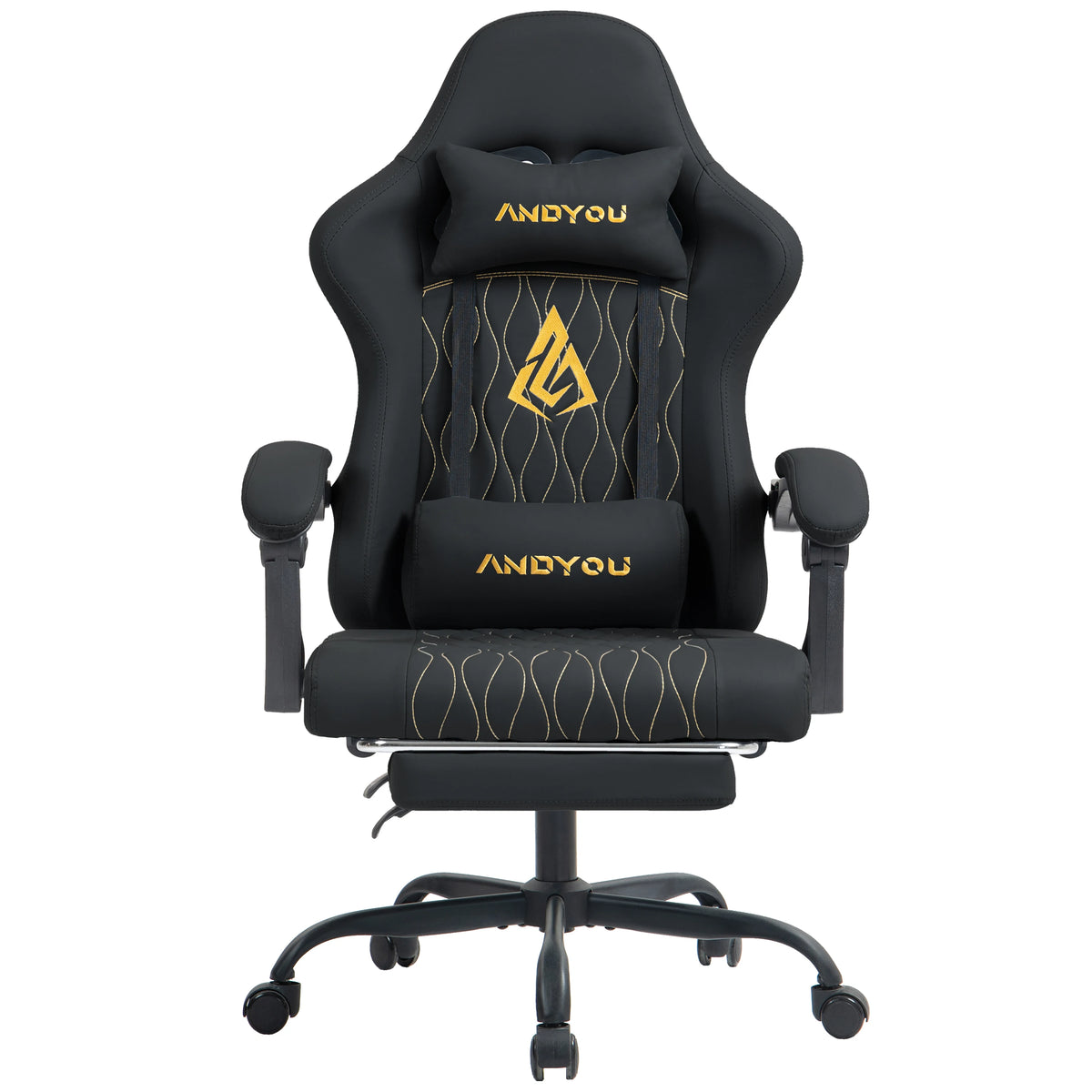 Andyou Ergonomic Gaming Chair with Reclining PU Leather Seat, Swivel Computer Gaming Chair with Adjustable Height, Lumbar Support & Footrest Design