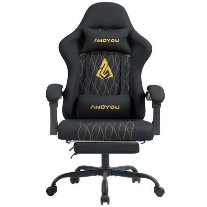 Andyou Ergonomic Gaming Chair with Reclining PU Leather Seat, Swivel Computer Gaming Chair with Adjustable Height, Lumbar Support & Footrest Design