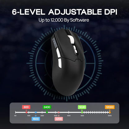 Mouse da gaming EPOMAKER Click Lite cablato/BT/wireless 2.4GHz con sensore PAW3311, da 800 a 24000 DPI e batteria da 500mAh per PC/Mac/Linux
