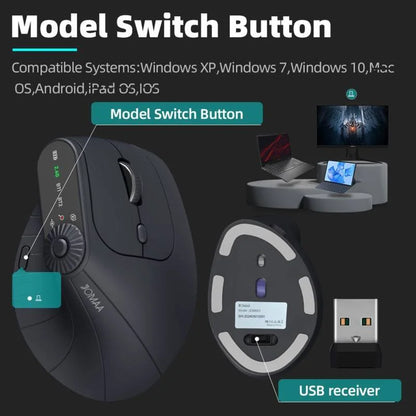 Ergonomic 2.4GHz Wireless BT RGB Mouse Dual Mode Laptop Desktop Office Silent Wireless Vertical Gaming Mouse