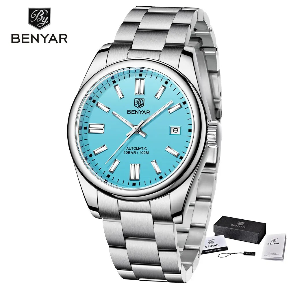 BENYAR New BY-5185M Luxury Automatic Watch 10Bar Waterproof Stainless Steel Men's Mechanical Watch Men's Sports Watch