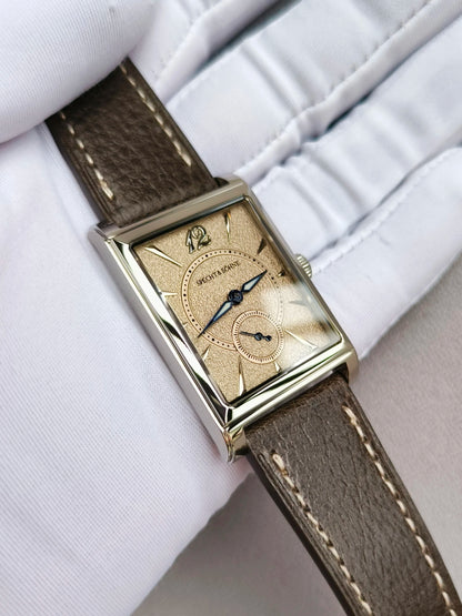 2026 Specht&Söhne Ultra Thin 7.5mm Rectangular Watch Japan Quartz Movt Small Seconds Sandblasted Dial Grey Leather Strap Watch