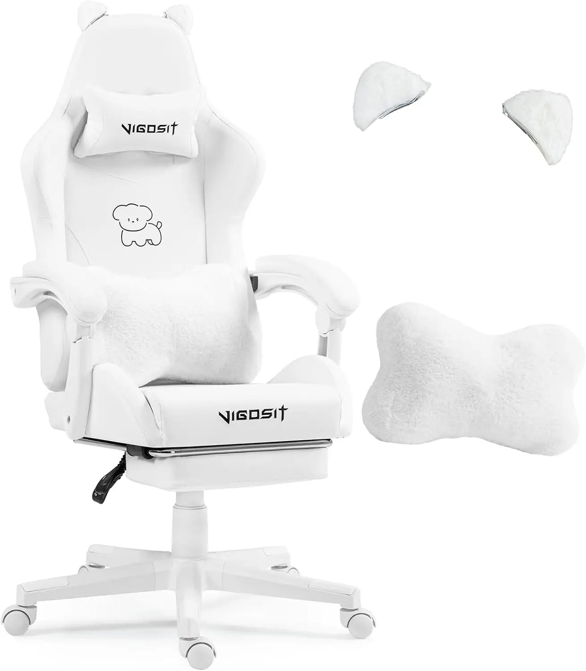 VIGOSIT Gaming Chair with Cute Cat Ears, Ergonomic Computer Gaming Chair for Girls, Kawaii Pillow, Lumbar Support, Adjustable Reclining Gamer Chair