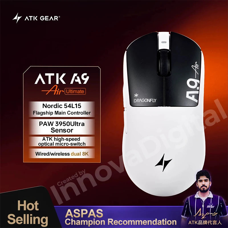 Mouse da gaming wireless ATK Dragonfly A9 Ultimate A9 Air PAW3950 ultraleggero ergonomico e-sport per gamer FPS CSGO A9 Ultra