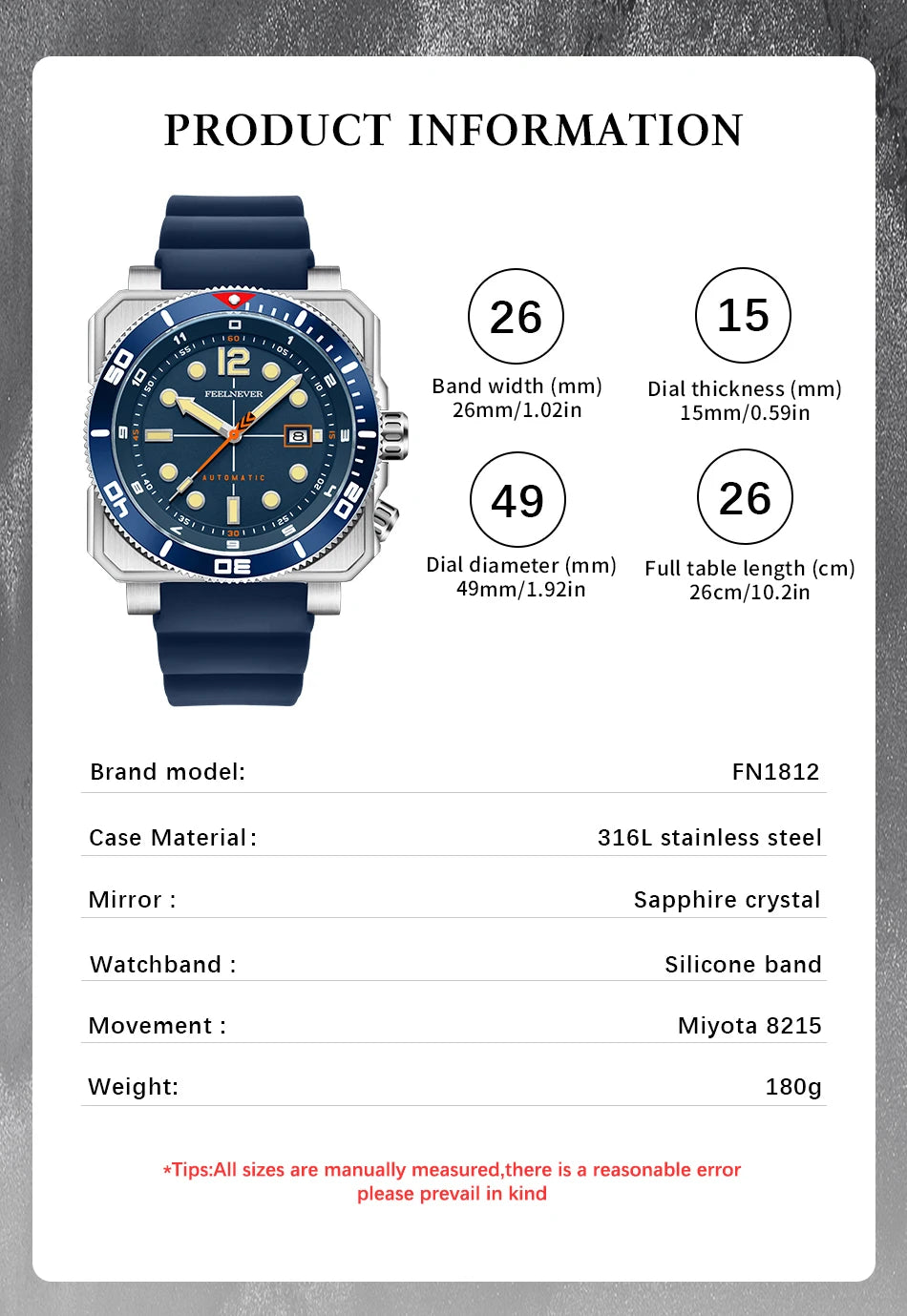 FeelNever 8215 Movement Automatic Dive Watch for Men Super Luminous 316 Steel Wristwatch Sapphire Sports Mechanical Male Watches