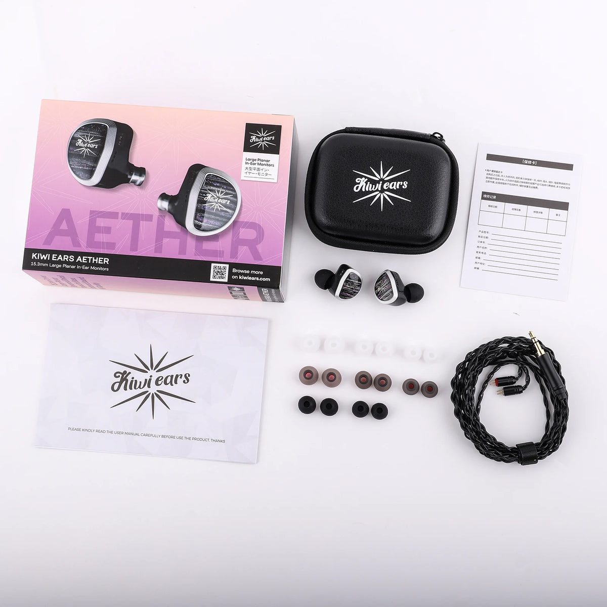 Linsoul Kiwi Ears Aether HiFi Earphones with 15.3mm Planar Driver, Premium Wired IEM Earphones, Detachable Cable System for Gaming & Music