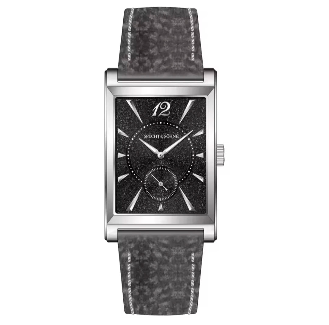 2026 Specht&Söhne Ultra Thin 7.5mm Rectangular Watch Japan Quartz Movt Small Seconds Sandblasted Dial Grey Leather Strap Watch
