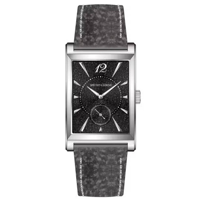 2026 Specht&Söhne Ultra Thin 7.5mm Rectangular Watch Japan Quartz Movt Small Seconds Sandblasted Dial Grey Leather Strap Watch