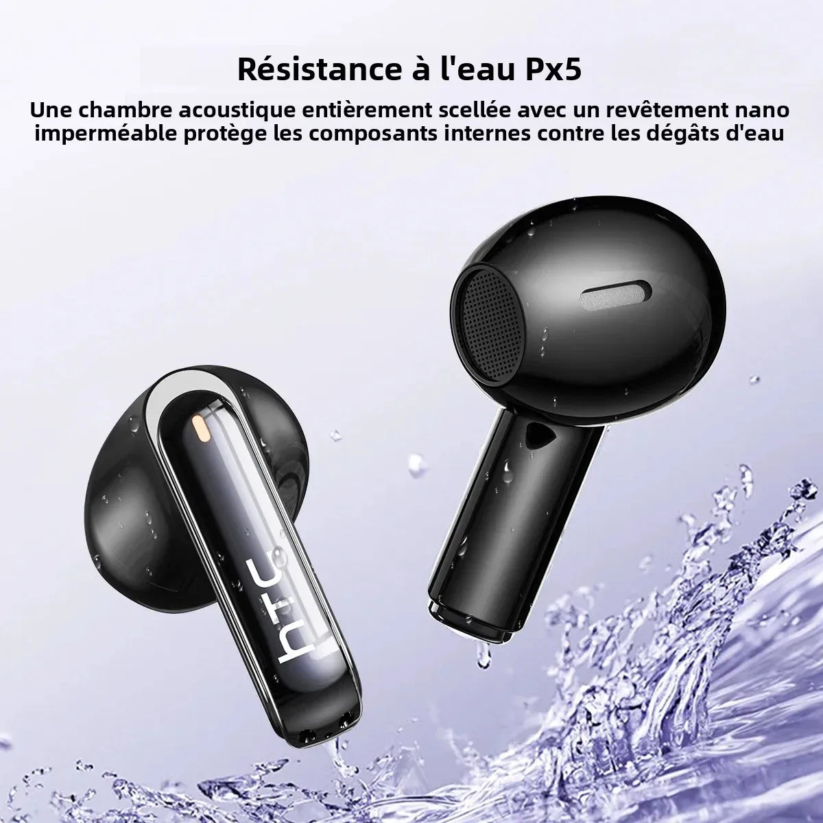 HTC NE70 Bluetooth 5.3 TWS Earbuds Touch Screen AI Translator Gaming Earphones with Noise Reduction, Deep Bass Wireless In-Ear Headphones